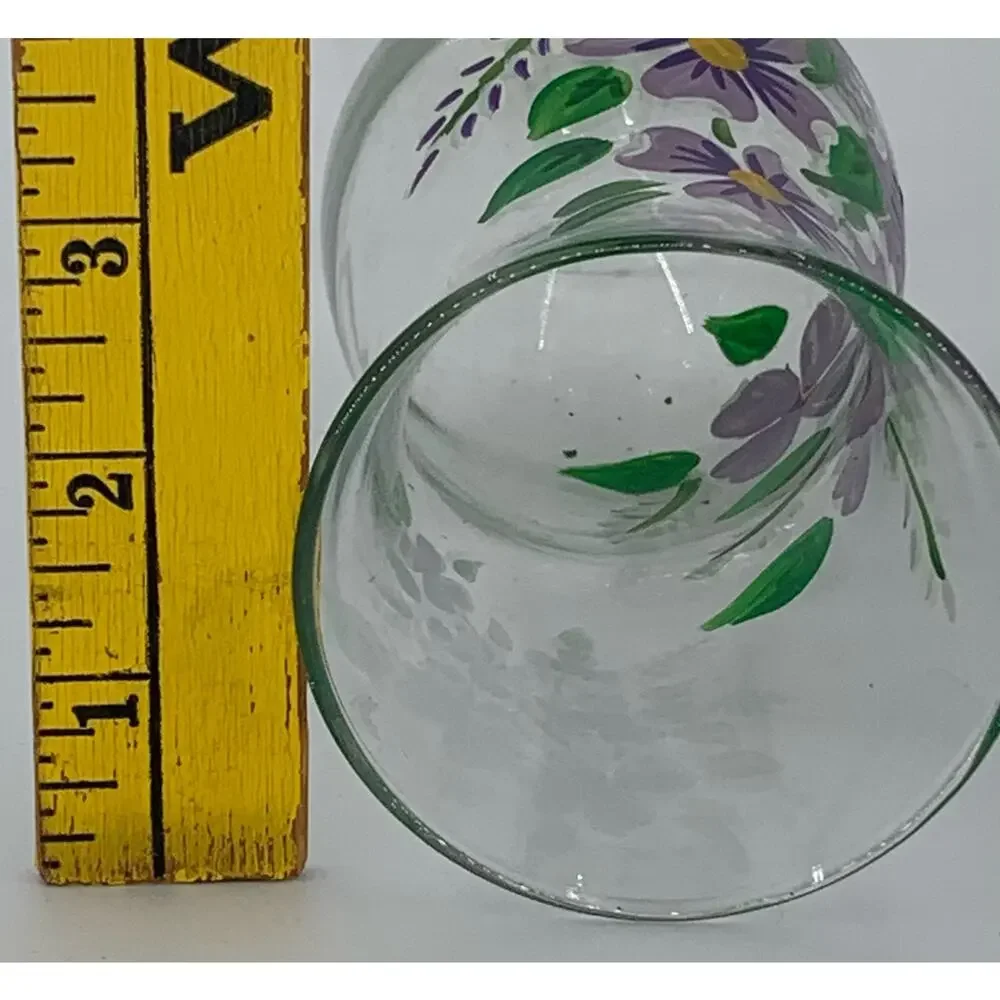 Hand Painted Flower Vase Clear Glass Bud Purple  8